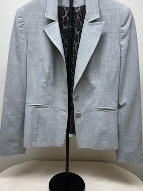Express Light Gray Women's Blazer - Tailored Two-Button Jacket